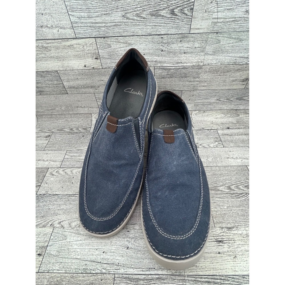 Clarks Men Blue Canvas Slip On Loafers Moc Toe Shoes Size 10M‎ 26131668